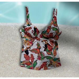 mynah for J.C. Penney Underwire Tankini Top with Cup Overlay Straps White Orange
